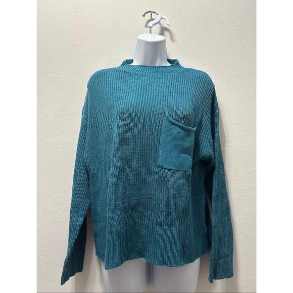 Prinbara Women's Mock Neck Oversized Teal Knit Sweater Size S - Picture 10 of 10